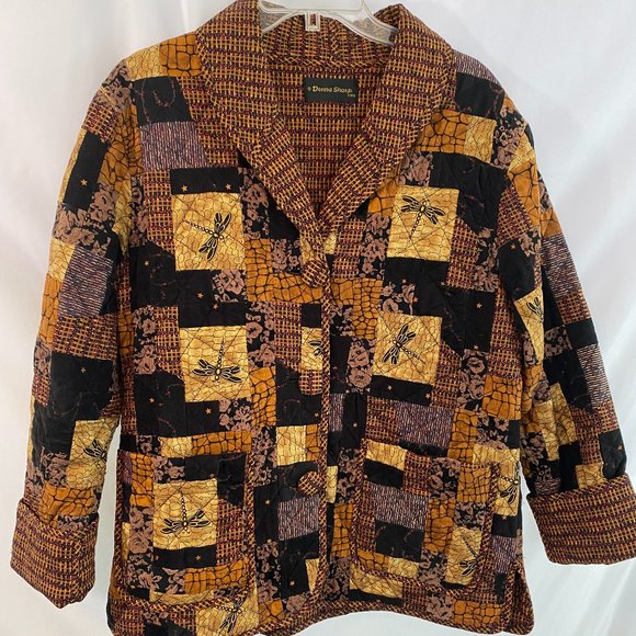 Donna Sharp Vintage Quilted Patchwork Dragonfly Blazer Jacket EUC Women's Size M - Picture 1 of 12